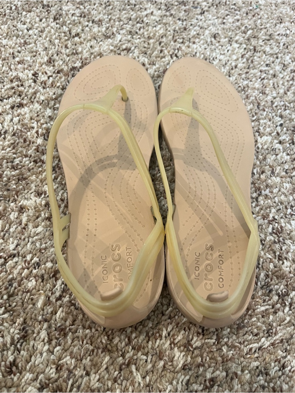 Crocs Women’s Size 9 Isabella Sandal T-Strap Iconic Comfort Jelly Beige Yellow - Picture 3 of 5